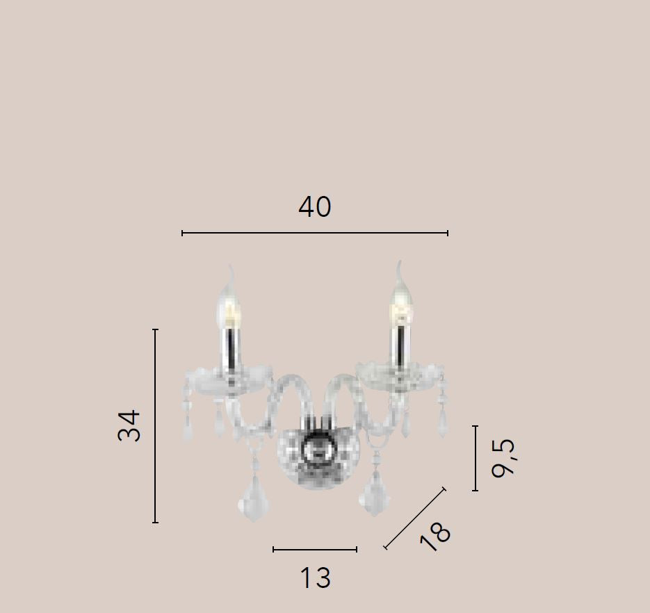 Applique 2 luci vetro cristallo finitura cromo 2XE14 non incl. INCANTO Applique 2 luci vetro cristallo finitura cromo 2XE14 non incl. INCANTO